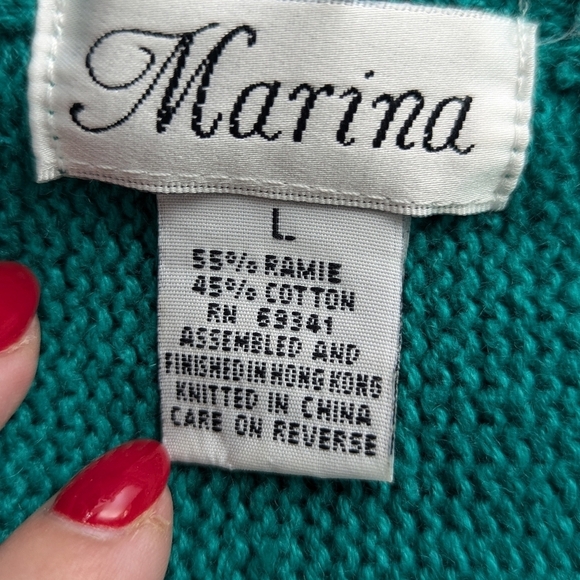 Vintage Marina Embellished Green Beaded Sweater 80s Glam Statement L - Picture 8 of 15